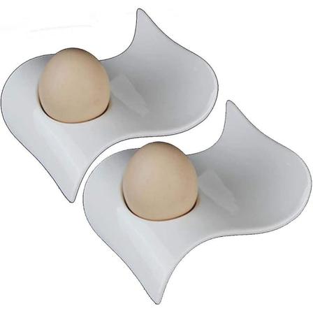 Hvit Porselen Eggkoppsett med 2 Elegante Keramiske 2-Delers Frokostsett Bølge 2 Gave