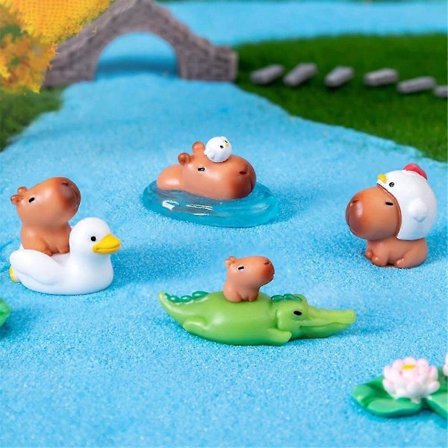 Mini Resin Capybara Ornamenter Tiny Dyrefigur Miniature Capybara Figur Miniature Fødselsdagskage Topper Dyrefigur-XinHan