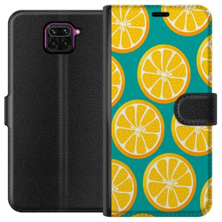 Kompatibelt Lommeboketui til Xiaomi Redmi Note 9 Grafiskt mønster med gule sitronskiver på turkis bakgrunn i moderne design