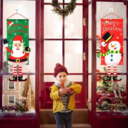 2 stk. julebanner stof flag 115 x 40 cm banner Julemand flag snemand julebanner stof hængende dekoration juledekoration