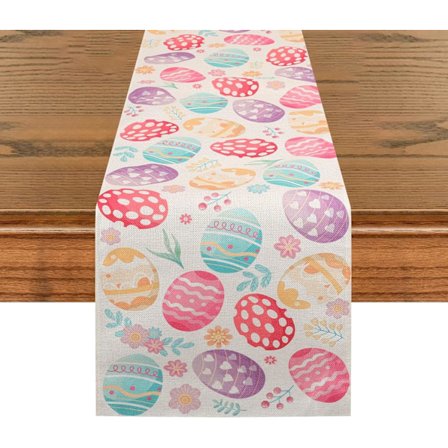 Påskeegg bordløper, påskepynt, påskeduk 183 cm lang, søt vårferie kjøkken bondegård bordløper for hjemmefest dekorasjon