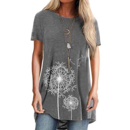 Dam T- Printed Casual Blus Kortärmad Rundhalsad Topp,