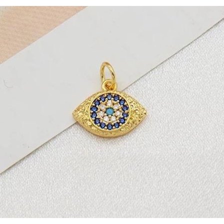 Forgyldte smykker med stor nazar, flere sten, blå gennemsigtig