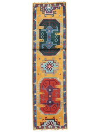 Kazak Fine Rug Oriental Runner Orange/Black (Wool, Afghanistan)