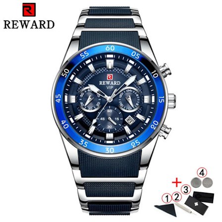 Reward Sport Herrklockor Lyxmärke Luminous Hands Chronograph Herrarmbandsur Vattentät Full Steel Montre Homme 2021