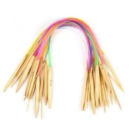 N047 - Sæt med 18 rundpinde 80 cm i fineste bambus multicolor