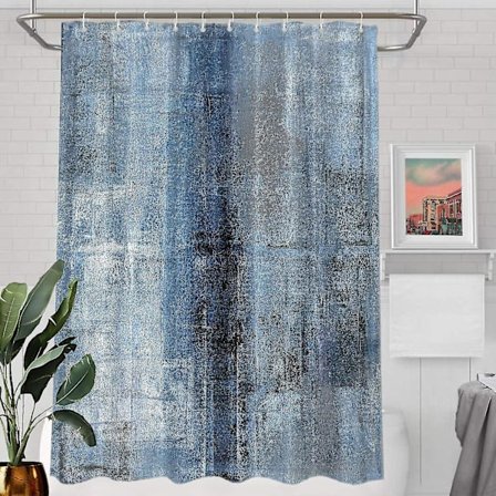 Blå Abstrakt Grå Dekor Bruseforhæng, Grå Kunst Kunst Badeværelses Dekoration Polyester Fiber Plast Ringe Hurtigtørrende Vandafvisende Til Badekar/