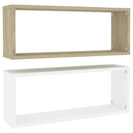 Vidaxl Vägghylla Kubformad 2 St Vit Och Sonoma-ek 60x15x23 Cm Sp Vit