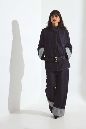 Victoria Quitzau x NA-KD Jeans taille mi-haute à revers - Jeans taille mi-haute - Bleu - EU 44