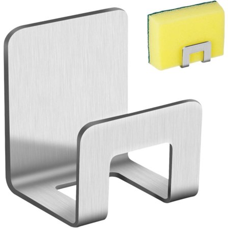 Opvaskebakkeholder til Svamp - Ståltråd, Opvaskestativ i Rustfrit Stål | Selvklæbende Krog til Viskestykker, Tilbehør til Tandbørsterengøring