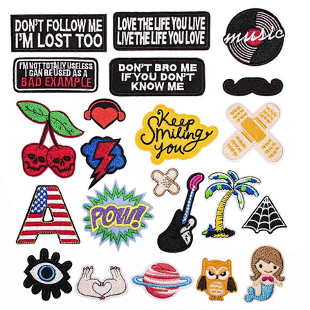 Et sett med 22 merker, tegneserie havfrue, kirsebær, kokosnøttre, broderi, stoffklistremerker, engelsk merke, armbind, klesdekorasjonsklistremerker