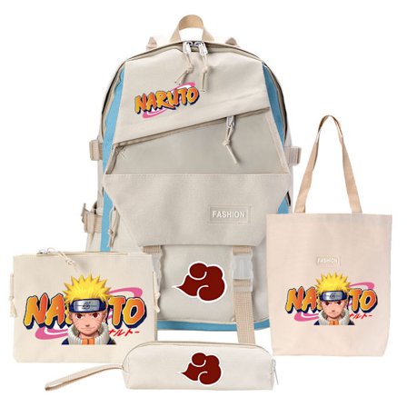 Naruto-reppu 4 in 1 Naruto-reppu Suurikapasiteettinen opiskelijareppu - Tyyli J Valkoinen(Tyyli 1)