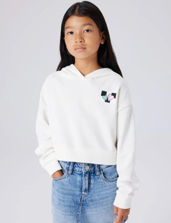 name it Nkftara Ls Crop Rlx Swe Wh Bru Ps Noos - Cream - 146-152