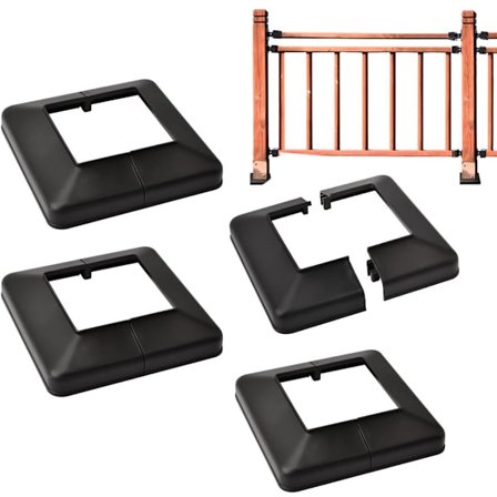 4-delt sett - basedeksel, dekorativ delt søyledeksel, egnet for trapperekkverk, ytre ramme 178X178mm, indre ramme 100X100mm (svart).