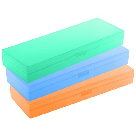 3-pakning Små blyantetuier i plast, klare oppbevaringsbokser med hengslet lokk og snaplås for penner, blyanter, fargestifter, skole, kontor, hjem S