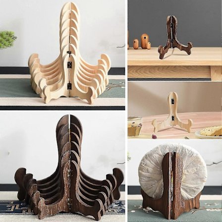 Display Rack Böjd Design Håndlaget Sammenleggbart Trestativ Tallerken Tekakefat Visningsstativ Hjemmeinnredning For Cafe Wooden Color