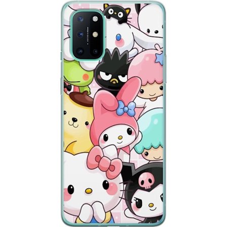 Kompatibelt Mobildeksel til OnePlus 8T Tett mønster av søte figurer med store øyne i ulike farger og uttrykk med LABUBU-tekst