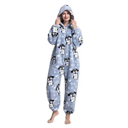 Kvinnors vinterpyjamas i ett stycke tecknad print huvoverall varm hem klädsel style 2 L