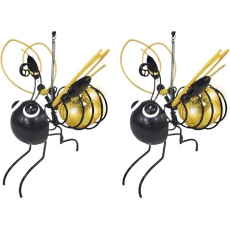 2-pak Solcelle Bi-lys Udendørs, Solcelledrevet Hængende Bi-lys Haveudstilling Dekoration, Vandtæt Bi-simuleringslys til Haven