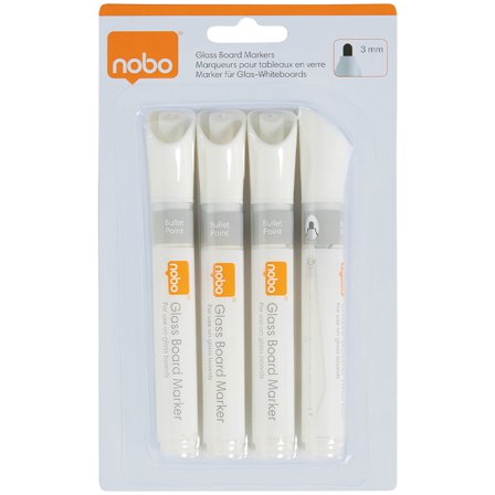 Nobo Whiteboardpen for glastavle Hvid 4-pakning