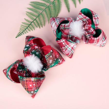 Stor julrosett för flickor, hårklämma i rutig design, butiksstil