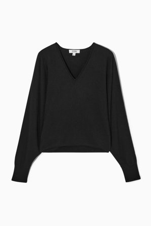 COS Women's V-Neck Merino Wool Batwing Jumper in Black