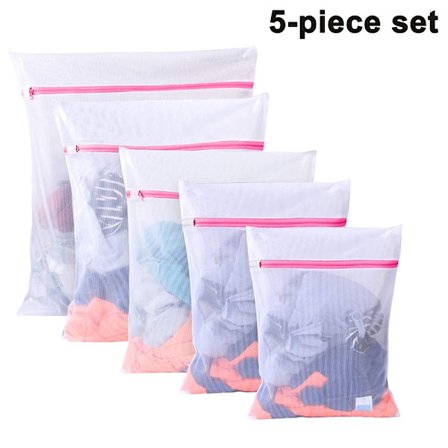Vaskeposenettsett med 5, Hvite Delikate Slitesterke Vaskeposer i Polyester med Glidelås for Vask av Bluser Strømper Undertøy BH og Lingeri