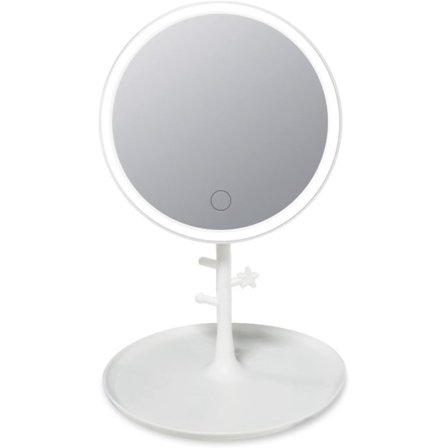 Makeup Spejl med LED Lys, Genopladeligt Touch Dæmpning Bærbart Bord Spejl, 3 Farve Lysstyrke Justerbar (Rund)