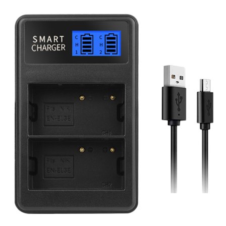 EN-EL3E EN-EL3 Dobbelt LCD-batterioplader Opladningsdock til Nikon D90 D80 D50 D7