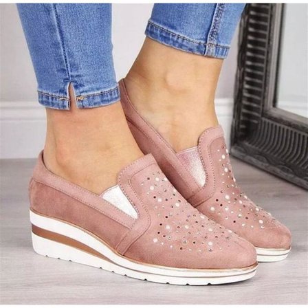 Dam strass paljetter kilklack tunna skor Casual sneakers Pink 37