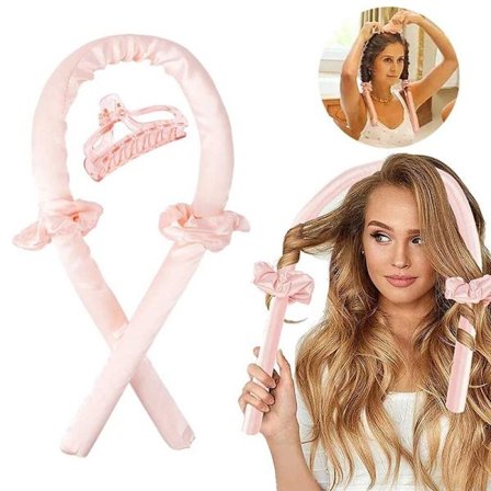 Varmeløs Krøllejern - Krøllet Hår Uden Varme - Hair Curler rosa