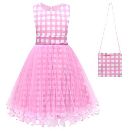 Rosa mesh skjørtkjoler for barn med gratis tilbehør