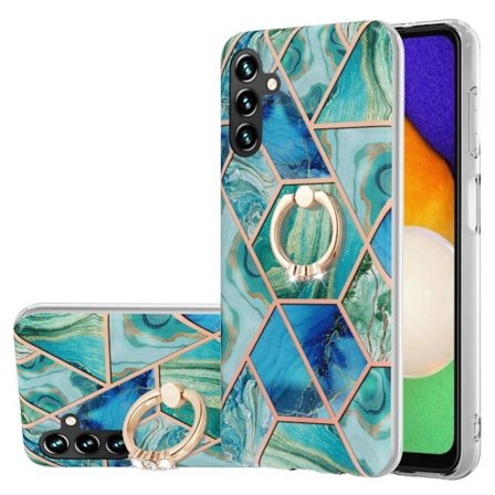 Marble Patterned Suojakuori With Ring Holder For Samsung Galaxy A34 5G - Vihreä