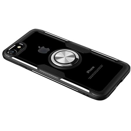 iPhone 6/6S PLUS - Tyylikäs kansi sormustelineellä (LEMAN) Svart/Silver