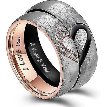 Ægte kærlighed hjerte løfte ring rustfrit stål par bryllup forlovelsesringe top ring Silver 7