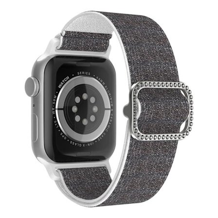 Apple Watch (45mm) ommeltu nylonkellohihna, jossa on strassikivisolki - Musta / Valkoinen