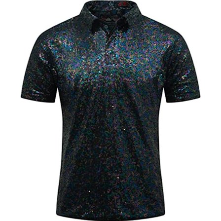 Herre glitrende pailletter kortærmet nedadvendt glitrende polo T-shirt mørkegrøn