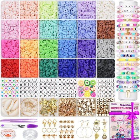 6000 Perler i Ler til Armbånd, 24 Farver Venskabsarmbånd Charms til Smykkefremstilling, DIY Håndværksgave til Børn (Specialpris)
