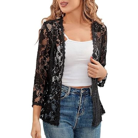 2025 Senaste Modell Dam 3/4 Ärm Bolero Kofta Virkad Spets Öppen Kofta