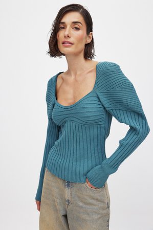NA-KD Haut en maille fine à manches volumineuses - - Bleu - XS