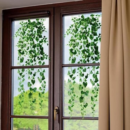 2-pak Vinduesdekoration med Grønne Blade & Slyngplanter – Dobbeltsidet Selvklæbende Mærkat, 60×30 cm