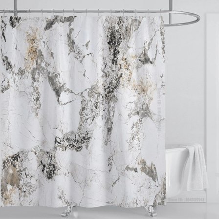 Marmor Vattentätt Duschdraperi med Krokar, Tryckt Tvättbart Duschdraperi, Heminredning, B200xH180cm