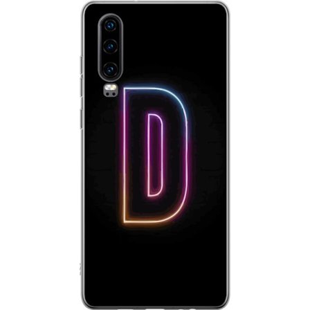 Kompatibel Mobilcover til Huawei Huawei P30 Minimalistisk neonbogstav D i farveskiftende lys mod sort baggrund i moderne digital design