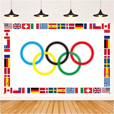 Olympia-lippu, olympiakoristeet, 1 kpl suuret olympiakoristebannerit olympialaisten 2024 tavaramerkkirenkaiden peleihin (olympialipun)