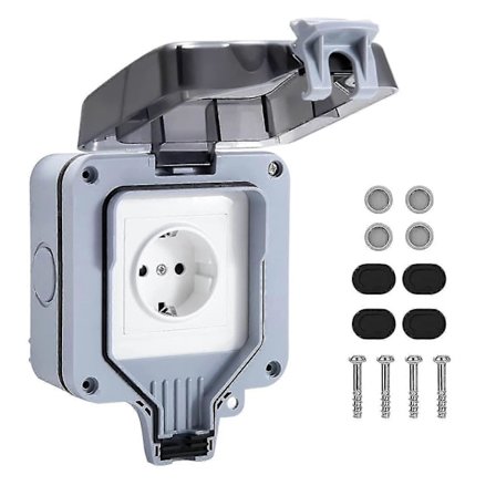 Ip66 Vanntett Stikkontakt, Værbestandig Utendørs Stikkontakt, Utendørs Veggboks, Strømskinnebeskyttelse For Kjøkken, Garasje, Bad, Basseng Og Hage