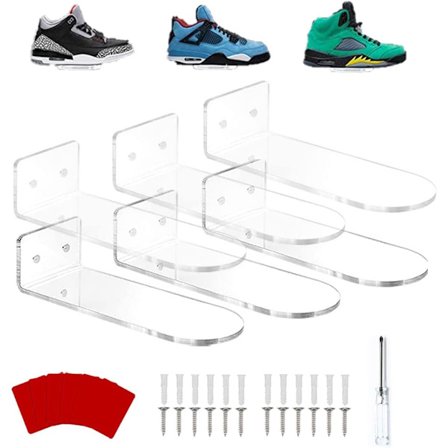 6 stk. flydende skoreol, akryl klar vægmonteret skodisplayhylde, display skoSneaker samleobjekt mini skoreol til spillelokale værelsesindretning til