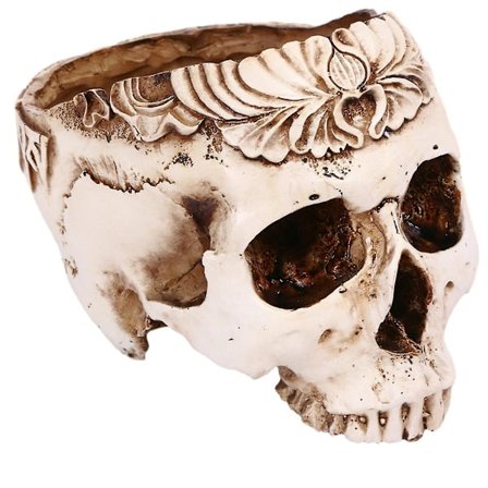 Kruka i harts med dödskalle, blomkruka för suckulenter, snidad skelettblomkruka, socker-kaktuskruka, hållare