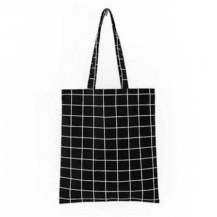 Dam Shopper Väska Rutig Bomull Canvas Shopping Axelväska Miljövänlig Vikbar [YJD]