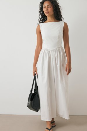 NA-KD Midi-bomullsklänning med båthals - Vårklänningar - Vit - EU 40