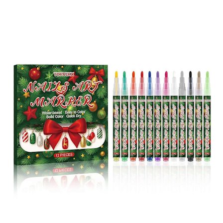 12 Färger Jul Nagelkonst Pennor Set, Nagelkonst Markörer för Gel Naglar, DIY Nagelkonst Markör Ritning Målning Liner Penna, Nagelkonst Verktyg för Gr[